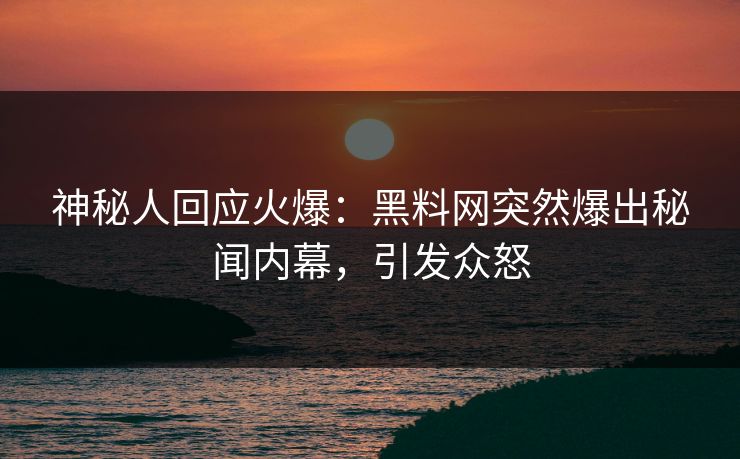 神秘人回应火爆：黑料网突然爆出秘闻内幕，引发众怒